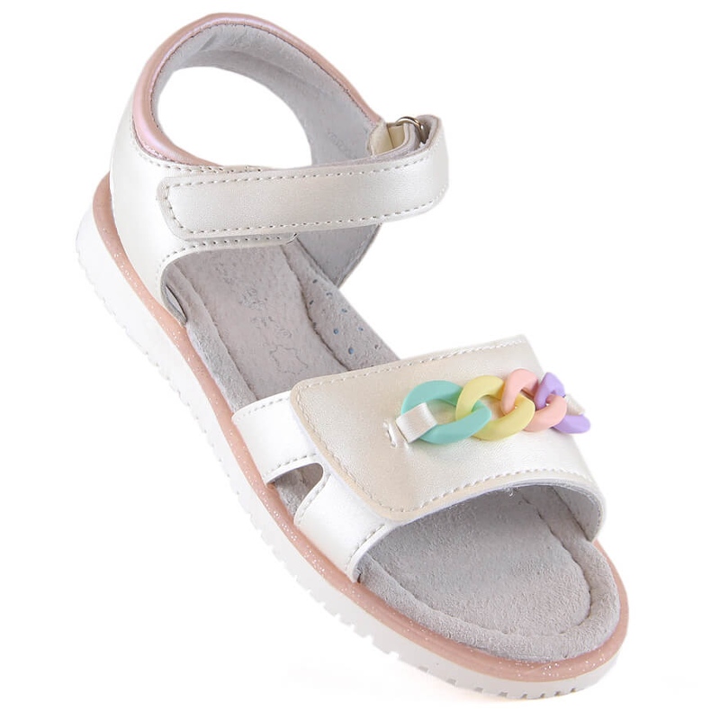 Evento Sandalo bambina velcro con catena beige Miss 1