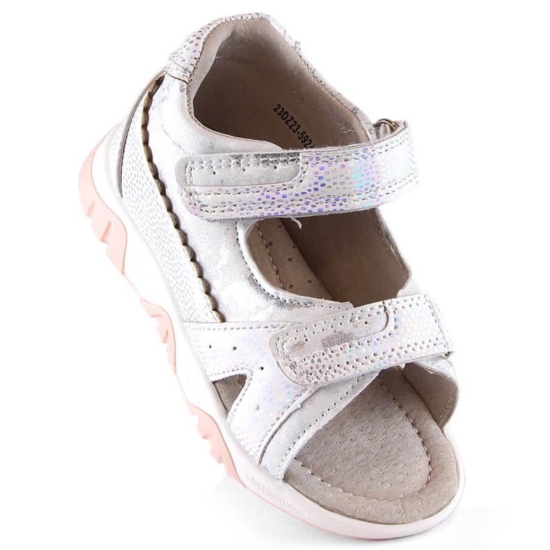Evento Sandalo bambina con velcro bianco argento Miss d'argento 1