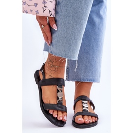 Sandali piatti da donna con cinturino decorativo Black Berry nero 1