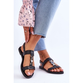 Sandali piatti da donna con cinturino decorativo Black Berry nero 2