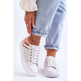Scarpe sportive classiche con motivo traforato bianco-oro rosa Happier 1