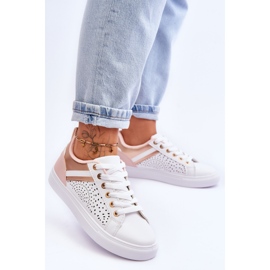 Scarpe sportive classiche con motivo traforato bianco-oro rosa Happier 2