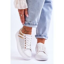 Scarpe sportive classiche con motivo traforato bianco e oro Happier 1