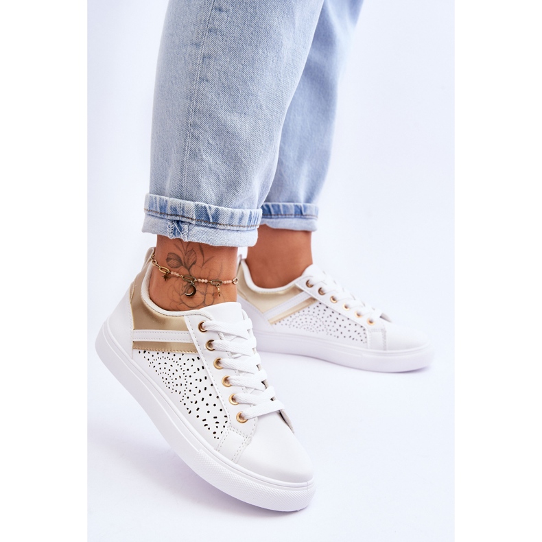 Scarpe sportive classiche con motivo traforato bianco e oro Happier bianca 2
