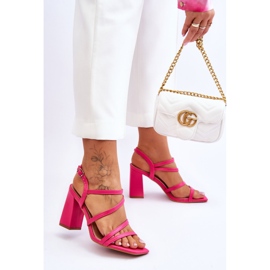 Sandali Di Pelle Su Un Tacco Florentina Fucsia rosa 2