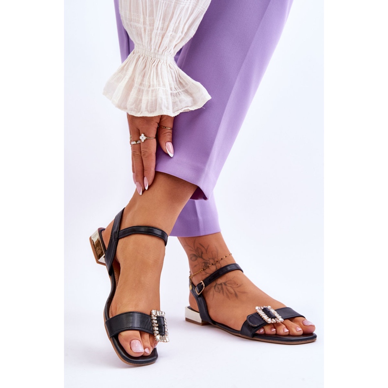 Sandali piatti con tacco oro nero Mindley 2