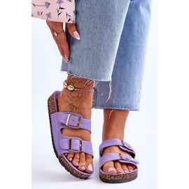 FB2 Sandali Donna Con Plateau In Sughero Con Righe Viola Doretta 1