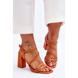 Sandali con tacco in pelle fiorentina arancione arancia 1