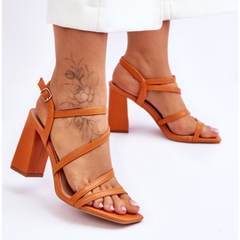 Sandali con tacco in pelle fiorentina arancione arancia 2