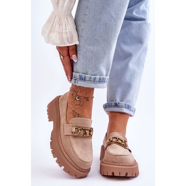 Mocassini con plateau in pelle scamosciata da donna Beige Larey 1