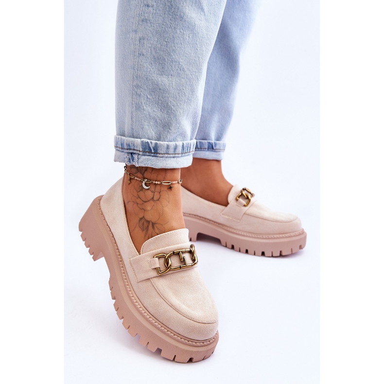 Mocassini con plateau in pelle scamosciata da donna Beige chiaro Larey 2