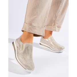 Sneakers con plateau Shelovet in pelle color oro d'oro 1