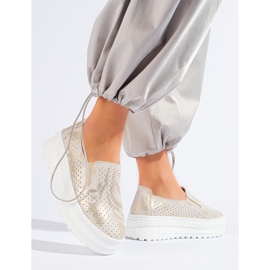 Slip on da donna in pelle color oro Shelovet d'oro 1