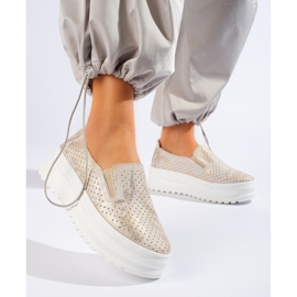Slip on da donna in pelle color oro Shelovet d'oro 2