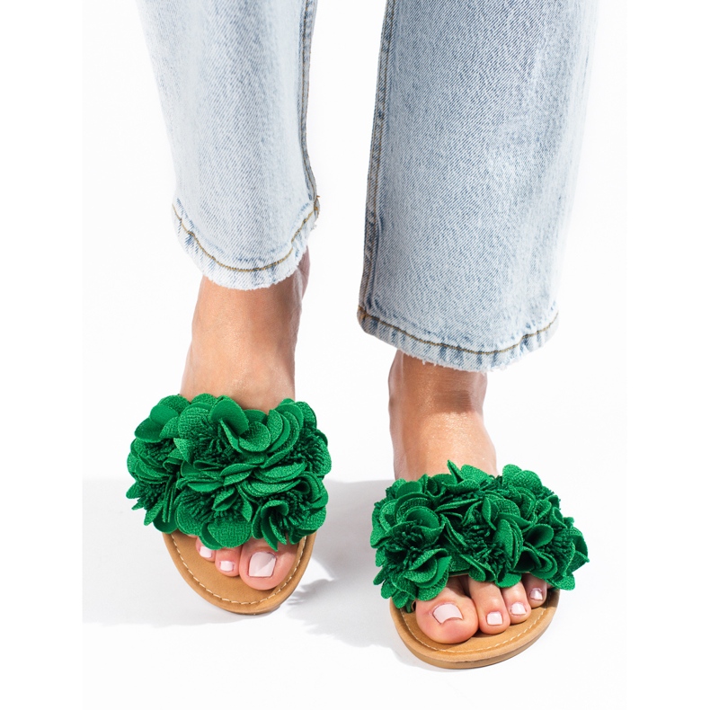 Pantofole da donna verdi con fiori Shelovet verde 1