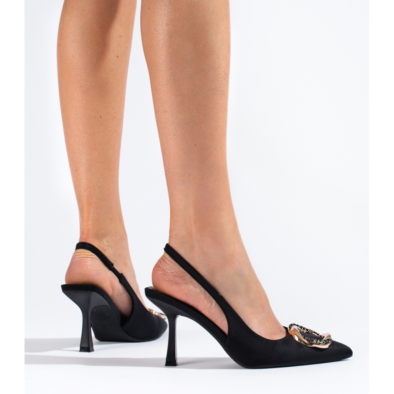 Décolleté con tacco aperto in camoscio nero di Shelovet 1