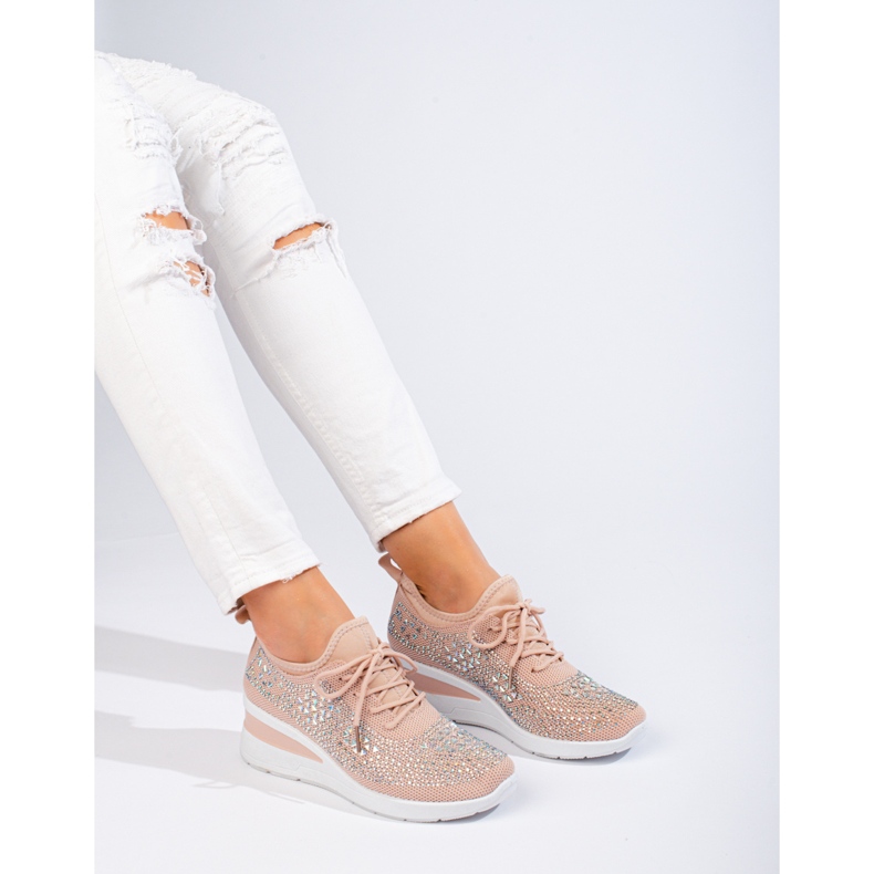 Sneakers con zeppa in tessuto rosa Shelovet 1