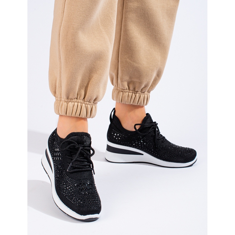 Sneakers con zeppa Shelovet in tessuto nero 2