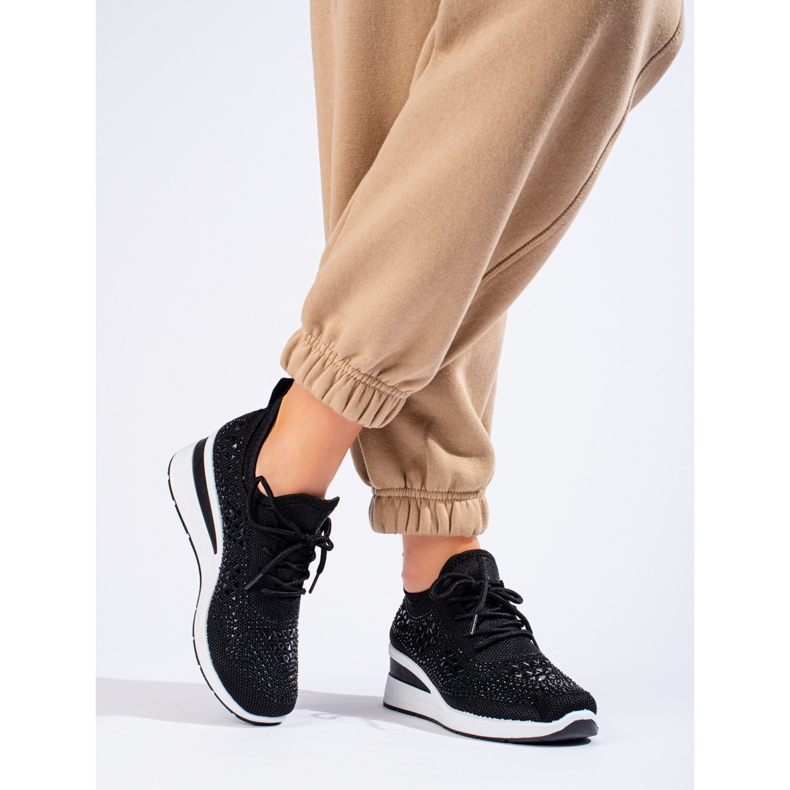 Sneakers con zeppa Shelovet in tessuto nero 1