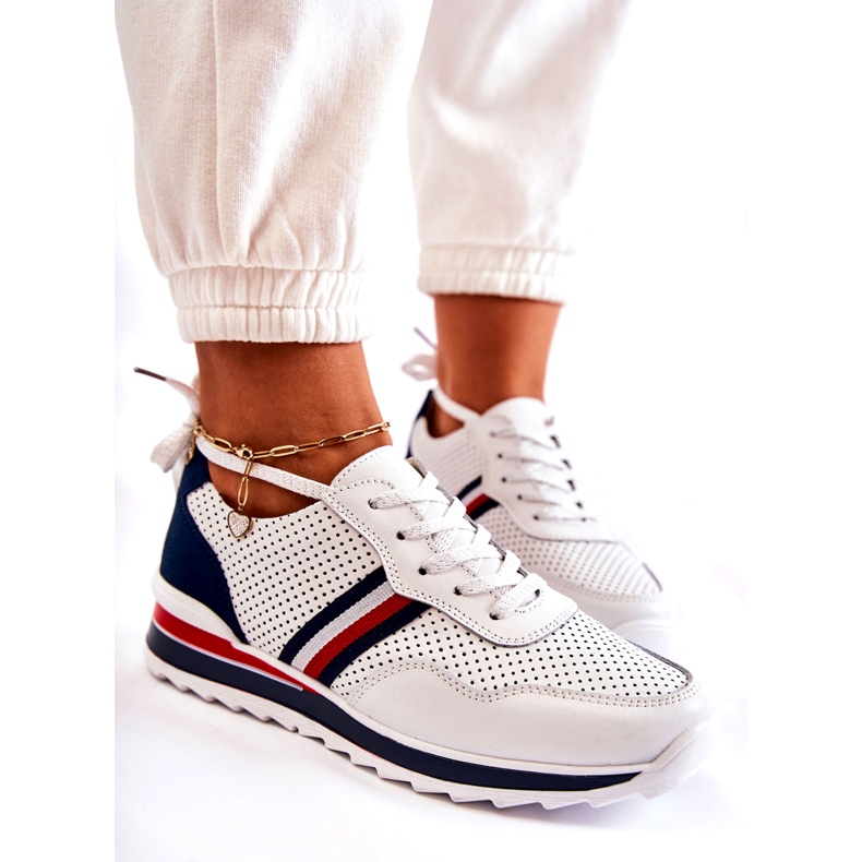 Evento Scarpe sportive da donna in pelle bianche e blu navy Jane bianco 4