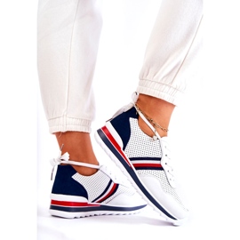 Evento Scarpe sportive da donna in pelle bianche e blu navy Jane bianco 3