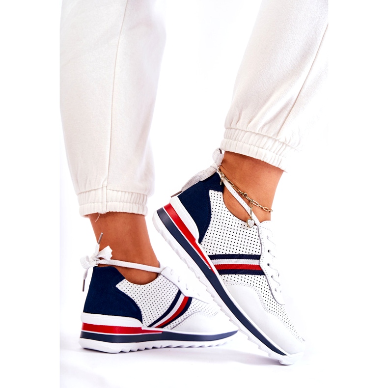 Evento Scarpe sportive da donna in pelle bianche e blu navy Jane bianca 3