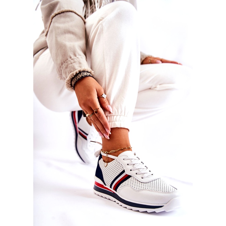 Evento Scarpe sportive da donna in pelle bianche e blu navy Jane bianca 2