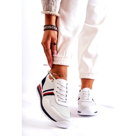 Evento Scarpe sportive da donna in pelle bianche e blu navy Jane bianco 1