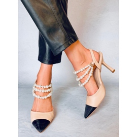 Décolleté tacco aperto con perle Harmony Beige 2