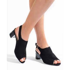 Sandali da donna con tacco in camoscio traforato nero Shelovet 1