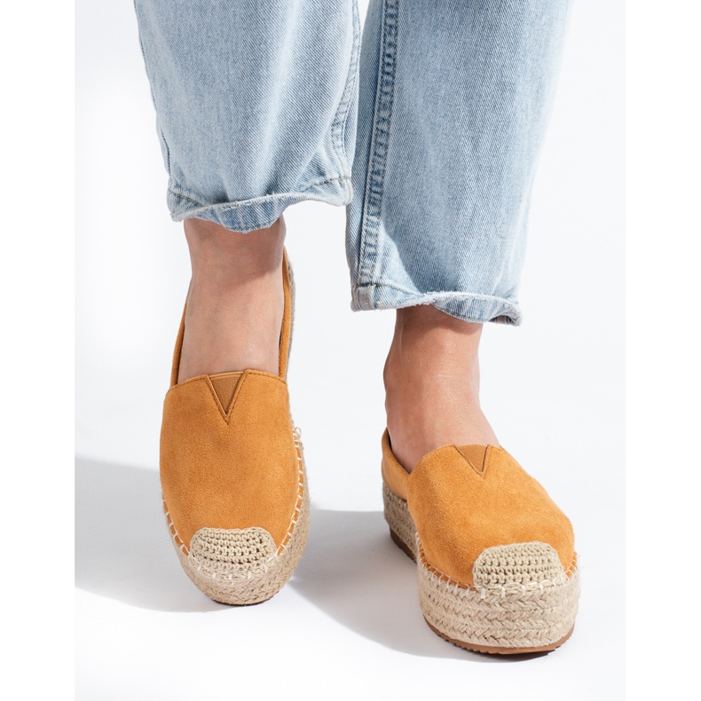 Espadrillas da donna in camoscio sulla piattaforma cammello Shelovet marrone 2