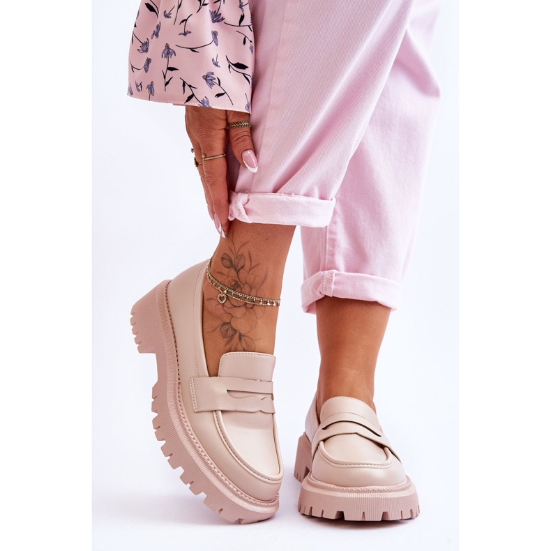 Mocassini Slip-On con plateau in pelle beige Riverside 1