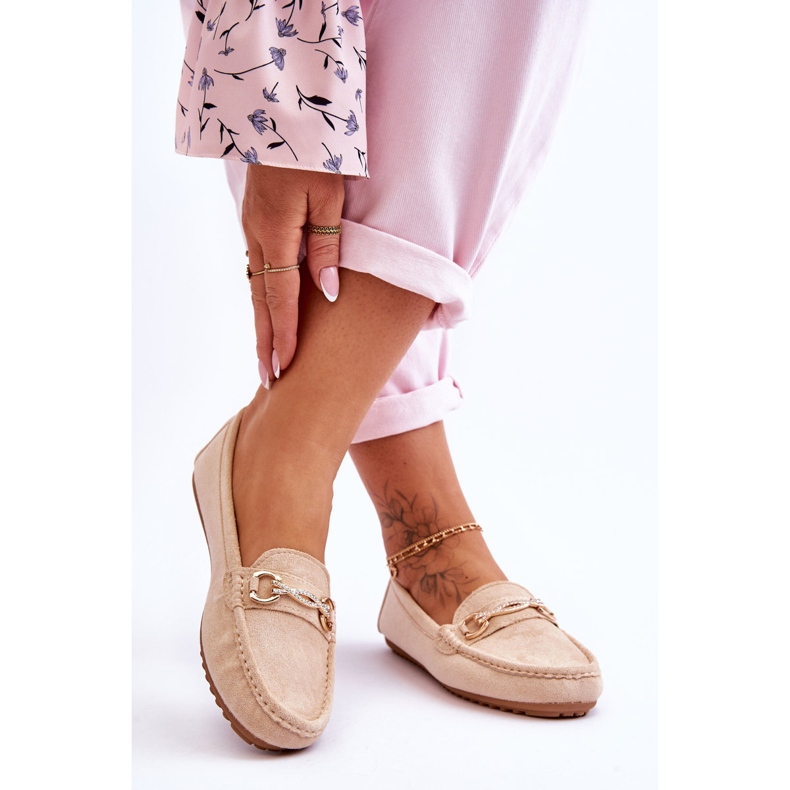 Mocassini Classici In Pelle Scamosciata Con Abbellimenti Beige Amera 2