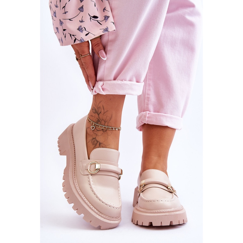 FG1 Mocassini da donna su una massiccia piattaforma Calypso beige 1