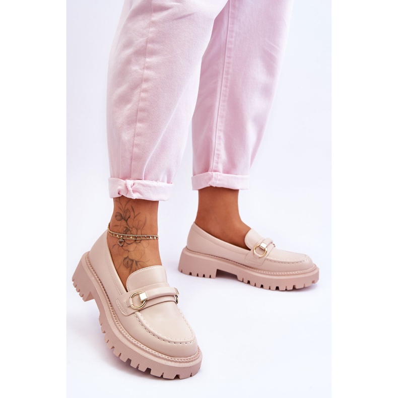 FG1 Mocassini da donna su una massiccia piattaforma Calypso beige 2