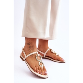 Infradito in pelle beige Keep Going con tacco piatto 2