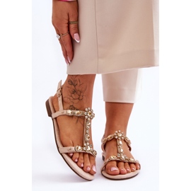 FI1 Sandali Da Donna In Camoscio Con Pietre Beige Calabrio 1