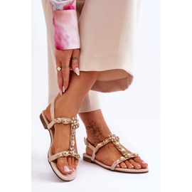 FI1 Sandali Da Donna In Camoscio Con Pietre Beige Calabrio 2