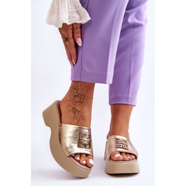 Lemar Pantofole Platform Donna In Pelle Con Decorazione Renna Dorata d'oro 1