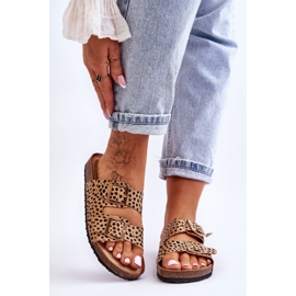FB1 Pantofole slip-on leopardate beige e nere da donna Destino 1