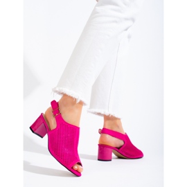 Sandali da donna con tacco in camoscio fucsia traforato Shelovet rosa 2