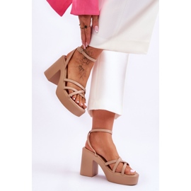 FS1 Sandali con tacco alla moda con strisce Shemira beige 2
