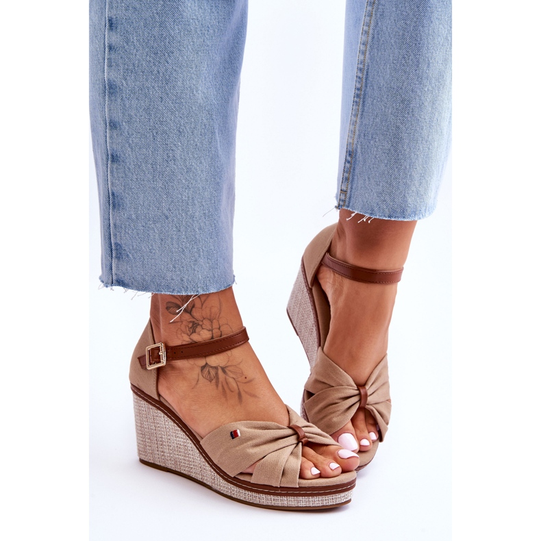 PS1 Sandali Da Donna Con Zeppa Intrecciata Judith Beige Scuro 1