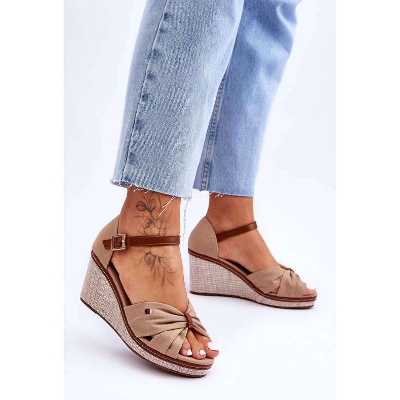 PS1 Sandali Da Donna Con Zeppa Intrecciata Judith Beige Scuro 2