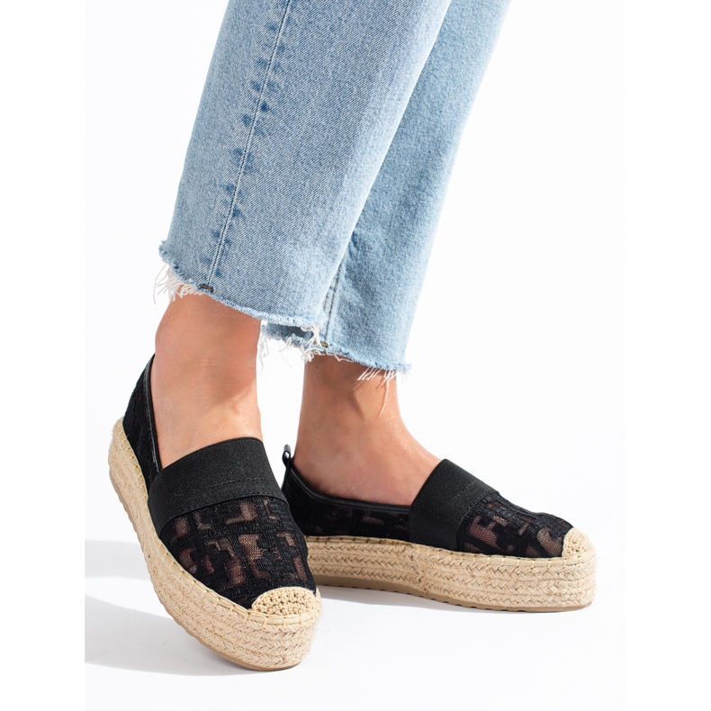 Espadrillas in pizzo sulla piattaforma Shelovet nero 1