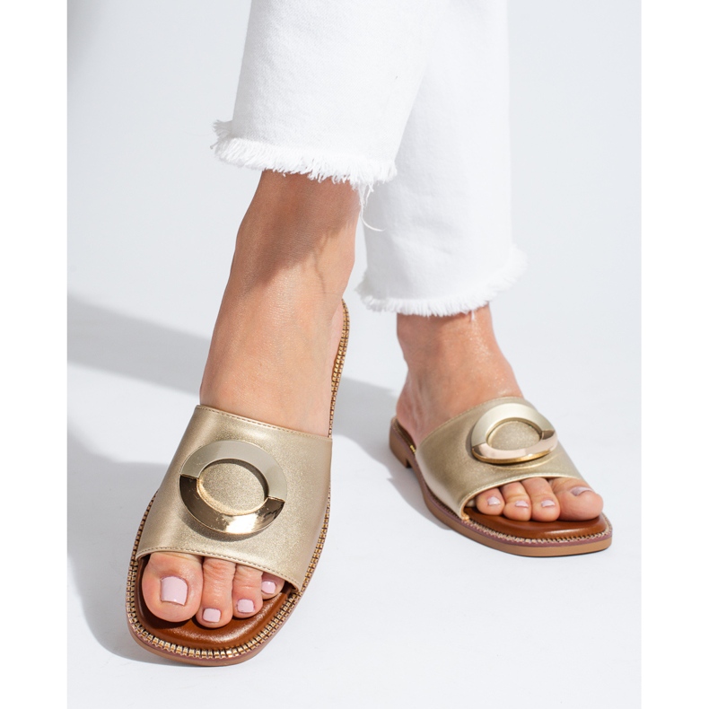 Eleganti pantofole da donna Shelovet dorate d'oro 1