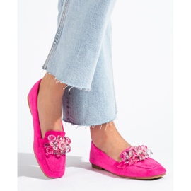 Mocassino Shelovet in camoscio rosa con pietre 1
