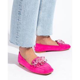 Mocassino Shelovet in camoscio rosa con pietre 2