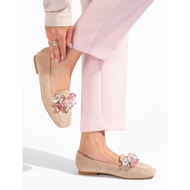 Mocassino Shelovet in camoscio beige con pietre 1