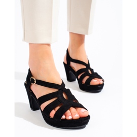 Sandali da donna con tacco in camoscio nero di Shelovet 2